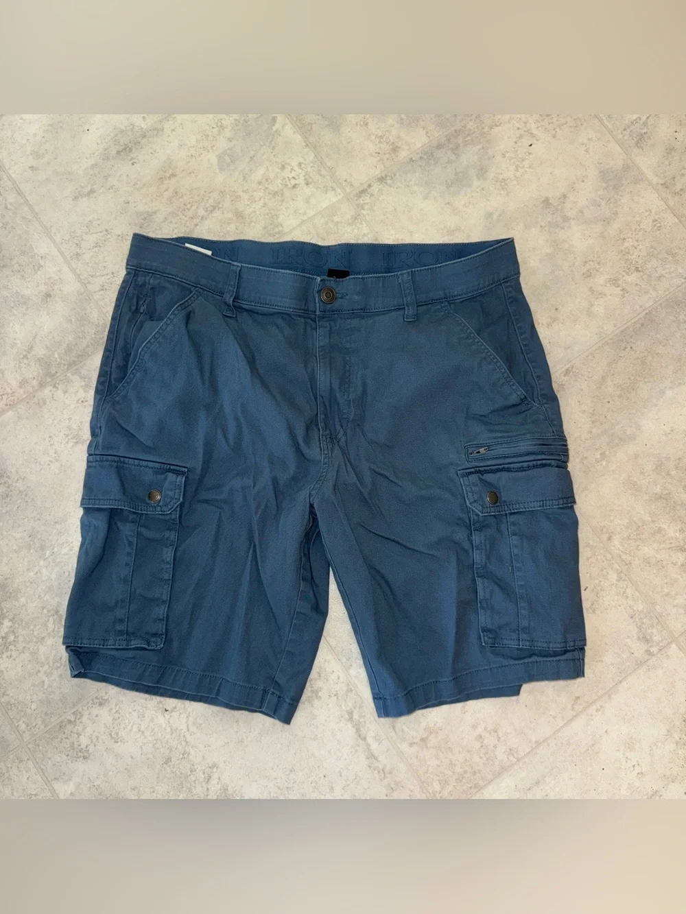 Iron co. Men's Cargo Shorts in Blue with Utility Pockets, waist 36”